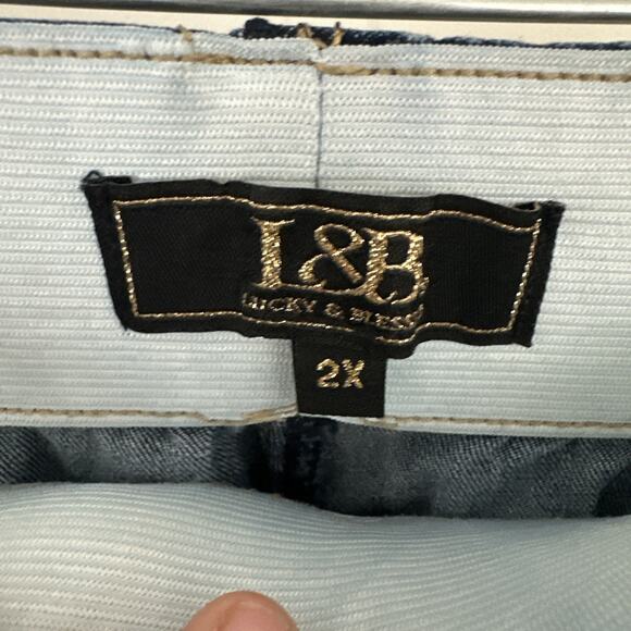 Lucky & Blessed Jeans Womens 2X Blue Two Tone Denim Retro Fit & Flare Pants - Picture 2 of 9